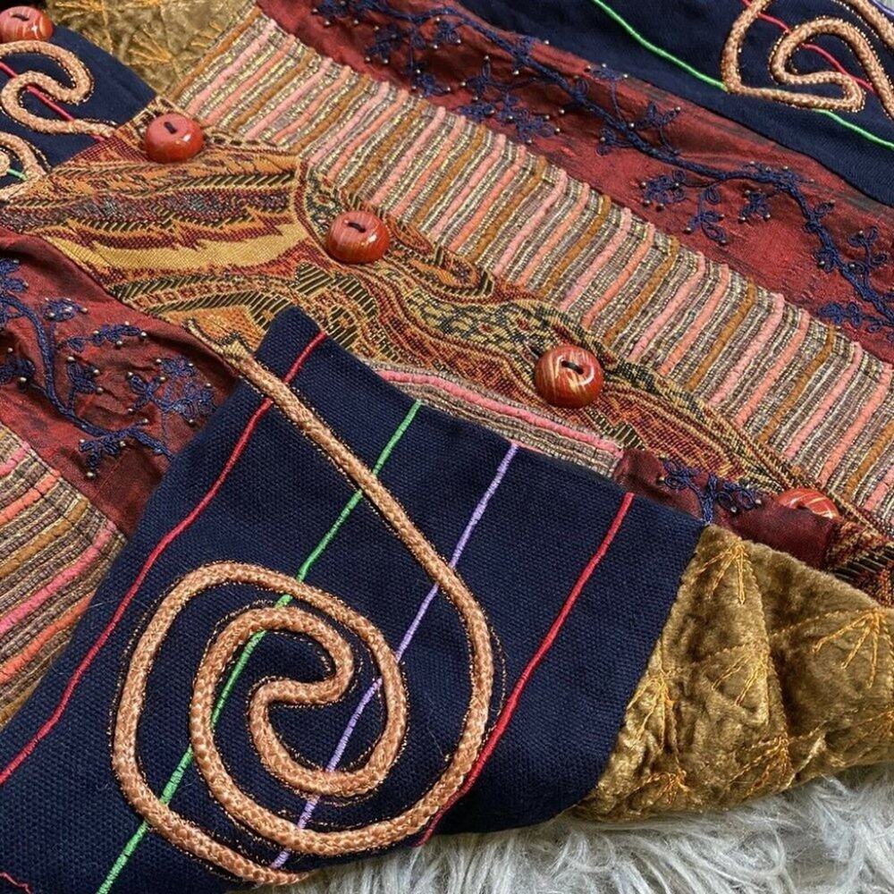 90s Whimsigoth Patchwork Jacket Oversized Sz M Te… - image 7